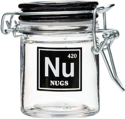 Airtight Glass Herb Mini Storage Jar with Clamping Lid in Choice of Design (Nugs, Small)...