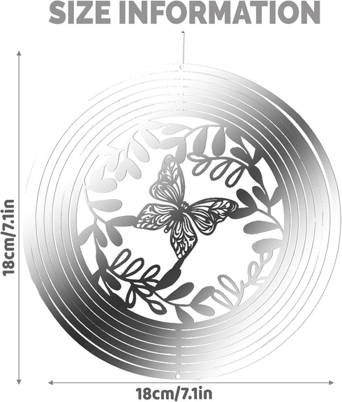 Butterfly Wind Spinner Outdoor, 7.0 Inch 3D Metal Garden Yard Spinner Hanging, Silver Kinetic Wind Spinner Sculpture for Window Indoor Decoration ...
