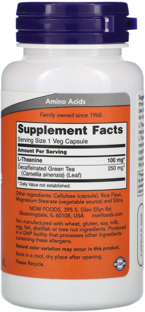NOW Supplements, L-Theanine 100 mg with Decaf Green Tea, Stress Management*, 90 Veg Capsules...