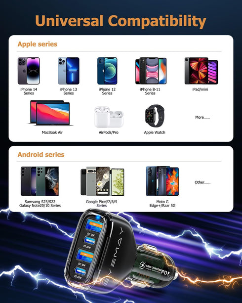 60W Car Charger Multi Port, USB C Fast Charging Car Phone Charger Adapter with PD 30W & QC 18W, Compatible with 12/24V Cars, Trucks, RVs, iPhone 1...