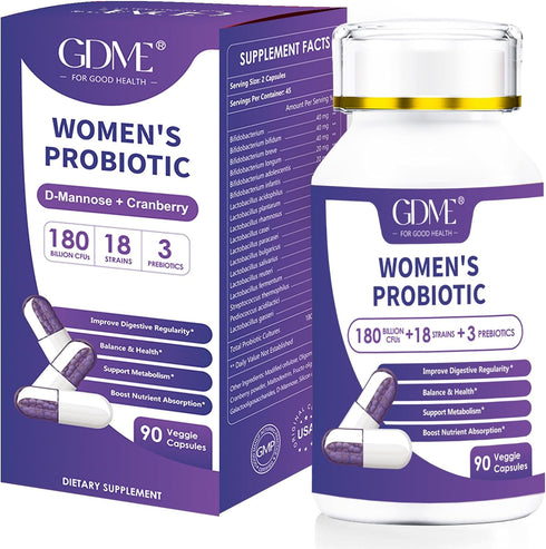 Probiotics 180 Billion CFU 18 Strains Contains Organic Prebiotic Cranberry Probiotic Supplement Digestion Immunity for Women's Health,Non Soy Glut...