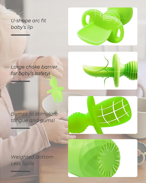 3 Pcs Baby Utensils, Baby Spoons Self Feeding 6 Months with Silicone Baby Cup, Baby Utensils 6-12 Months, Toddler Utensils for Baby Led Weaning (G...