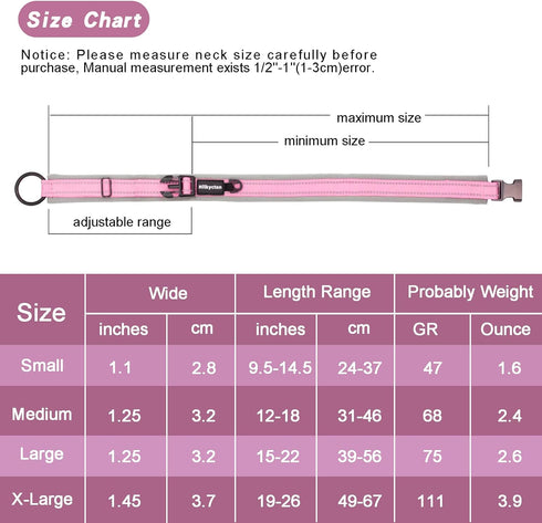 Soft Neoprene Padded Dog Collar, Adjustable Reflective Wide Pet Nylon Dog Collars for Small Medium Large Dogs Pink-XL...