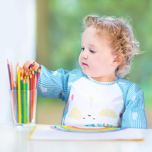 Zhanmai 8 Pack Baby Waterproof Sleeved Bib Infant Art Smock Apron Baby Bibs for Eating Long Sleeve Bibs for Babies Animal Pattern Toddler Bib with...