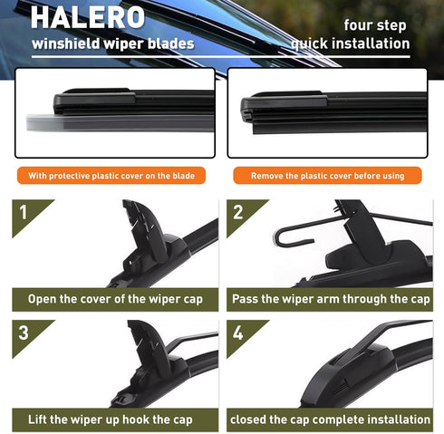 24"+19"+12" Windshield Wiper Blades Premium All-Season Durable and Quiet Silicone Wiper Blade Fit for Dodge Journey 2009-2022 J/U Hook (Set of 3)...
