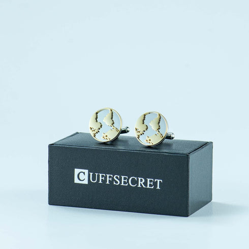 World Map Cufflinks - 3D Cut Stainless Steel with Gold Accents (Cufflinks Box Included)...