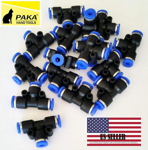 10 Pcs Pneumatic Tee Union Connector Tube OD 1/4" 6mm One Touch Push In Air Fitting...
