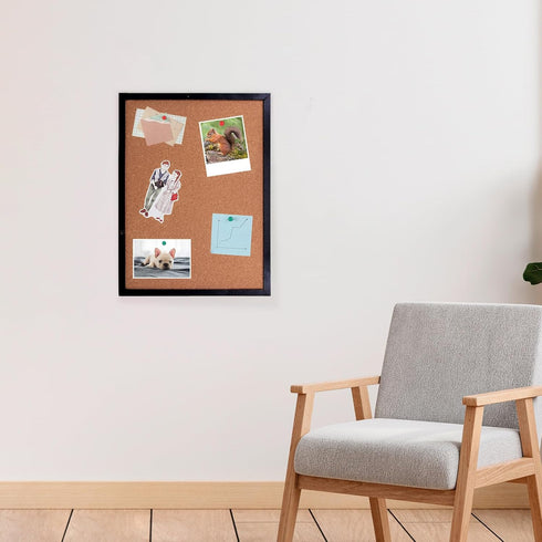 Black Cork Board Bulletin Board, 14.6"X 11" Cork Board, Oak Wood Finish Frame, Wall Mounted Cork Board for Office Home and School(Pins, Eye Bolts,...