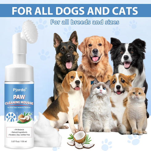 Paw Cleaner for Dogs and Cats, No-Rinse Foaming Cleanser, PH Balanced Deodorizing Paw Wash with Silicone Brush, Dog Paw Scrubber, Foot Cleaner Bru...