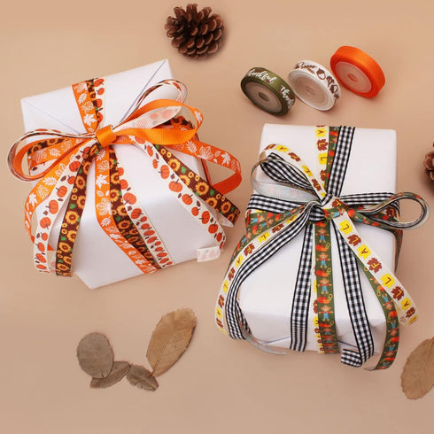 Fall Ribbons 3/8 Inch x 300Fts (20 Rolls x 15Ft), Pumpkin Ribbon/Thanksgiving Harvest Ribbon for Wrapping DIY Craft Decor...