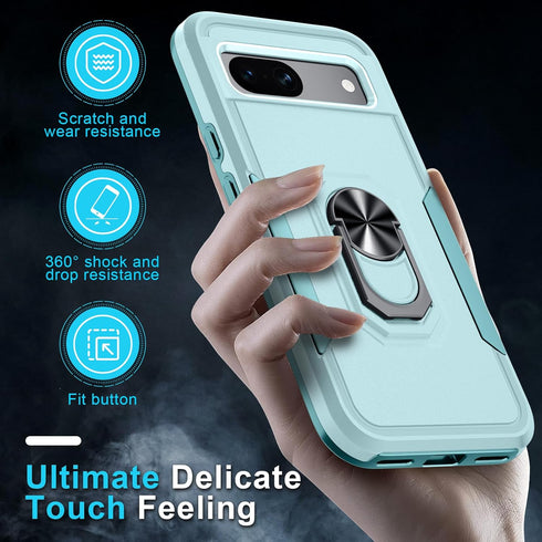 for Google Pixel 8a Case with Screen Protector + Camera Lens Protector,Heavy Duty Shockproof Full Body Protective Cover Built in Rotatable Metal R...