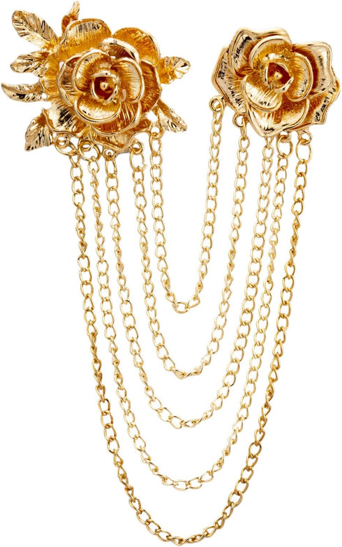 Knighthood Brooch Pin Elegant Gold Rose with Hanging Chains Formal Executive Lapel Pin Accessories for Men Women...