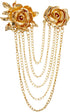 Knighthood Brooch Pin Elegant Gold Rose with Hanging Chains Formal Executive Lapel Pin Accessories for Men Women...