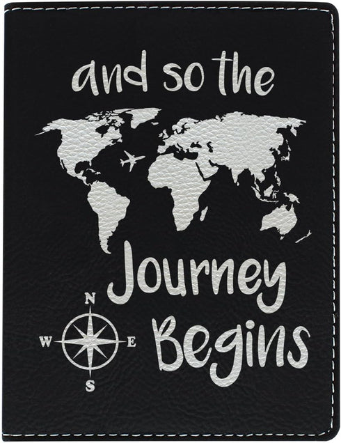 Cute Passport Holder for Women Journey Begins World Map Cute Passport Wallet Gifts for Travelers Laser Engraved Leatherette Passport Holder Black...