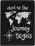 Cute Passport Holder for Women Journey Begins World Map Cute Passport Wallet Gifts for Travelers Laser Engraved Leatherette Passport Holder Black...