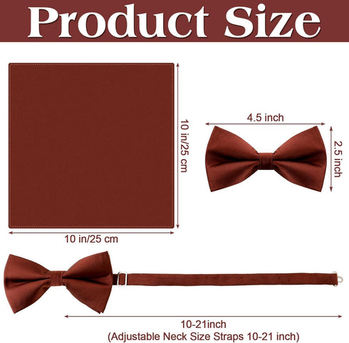 2 Pcs Solid Cinnamon Color Bow Tie and Pocket Square Man's Satin Bow Tie with Suit Handkerchief Pre Tied Style Pocket Square for Wedding Party Dre...