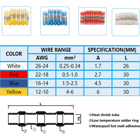 DINGYUAN 400PCS Solder Seal Wire Connectors?Waterproof & Insulated Heat Shrink Butt Connectors?Butt Splice Wire Terminals for Marine Boat Automoti...