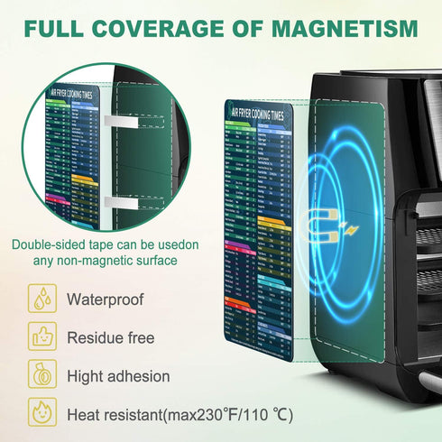 Air Fryer Magnetic Cheat Sheet Set, Cook Times Chart Air Fryer Accessories Magnet Sheet Quick Reference Guide for Cooking and Frying, Easy to Use,...