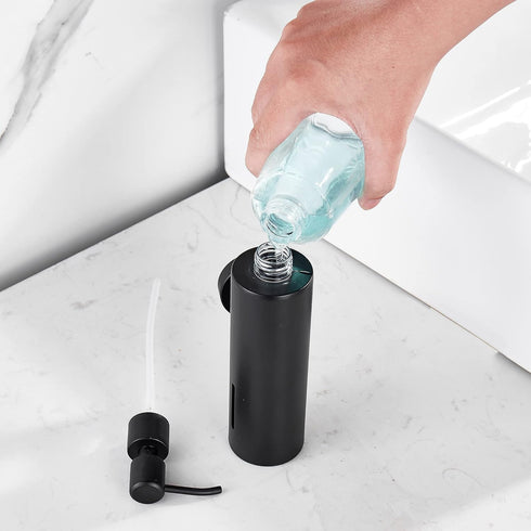 BATHSIR Matte Black Soap Dispenser, Refillable Shower Soap Dispenser Wall Mounted, Stainless Steel Clear Hand Soap Dispenser with Pump for Bathroo...