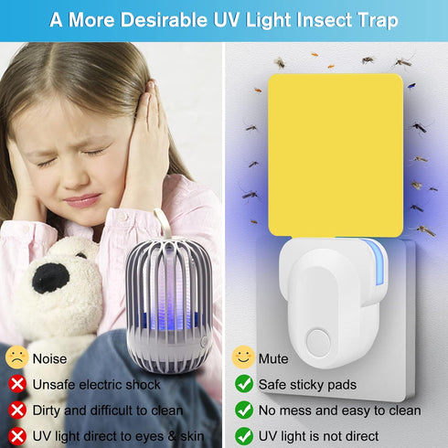 Flying Insect Trap Plug-in, Gnat Killer Traps for House Indoor, Safe Non-Toxic UV Light Fly Catcher, Indoor Plug-in Night Light Fly Trap with 5 St...