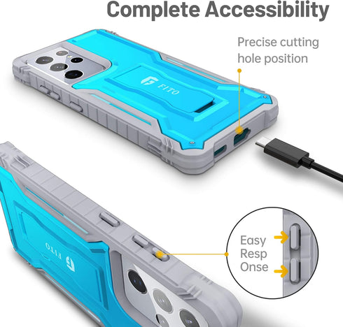 FITO for Samsung Galaxy S21 Ultra 5G Case, Dual Layer Shockproof Heavy Duty Case for Samsung S21 Ultra 5G Phone Built-in Kickstand, Without Screen...