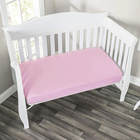 Baby Crib Fitted Sheet Poplin Natural Cotton for Standard Crib &Toddler Mattress Sheet Cover 28x52 Solid Pink Girl Premium Percale Soft Nursery Ki...