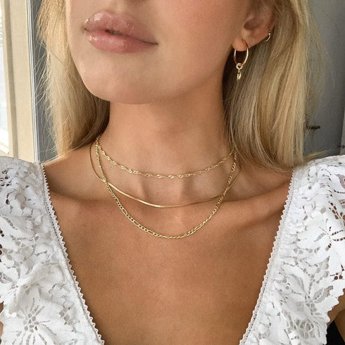 Herringbone Necklace For Women,14k Gold Plated Layered Gold Necklaces Dainty Gold Herringbone Necklace Chunky Thin Paperclip Snake Chain Choker Ne...