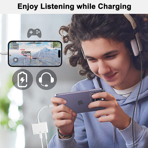 3 in 1 Dual 3.5mm Headphone Jack Adapter - Earphone Jack Audio and Charging Adapter - Headphone Splitter for iPhone 14/13/ 12/11/ X/ 8 - White...