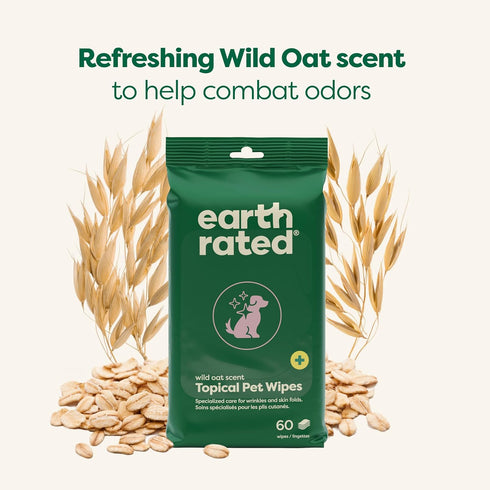 Earth Rated Skin Cleansing Pet Wipes, Topical Wipes for Dogs & Cats to Tackle Itchy Skin, Wild Oat Scent, 60 Count...