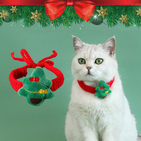 Pet Christmas Handmade Bow Tie, 2pcs Cats and Dogs Xmas Scarf Collar Bow Ties, Adjustable Pet Towel Bibs, Winter Knitted Cat Bow Ties for Dressing...