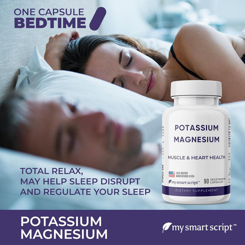 Potassium Magnesium Supplement - 450mg Potassium, 375mg Magnesium - Natural Ingredients, Fast Absorption, Easy to Take - Vegan, Non-GMO, Zero Glut...