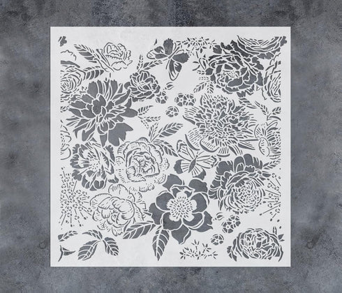 GSS Designs Peonies Wall Stencil 16x16Inch Large Floral Stencils for Wall Furniture Peony Allover Floral Pattern Stencils for Home Decor...