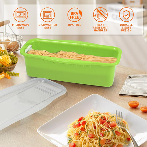 Microwave Pasta Cooker with Strainer Lid- Quickly Spaghetti Cooker- No Sticking or Waiting For Boil- Perfect Make Pasta Every Time- For Dorm, Kitc...