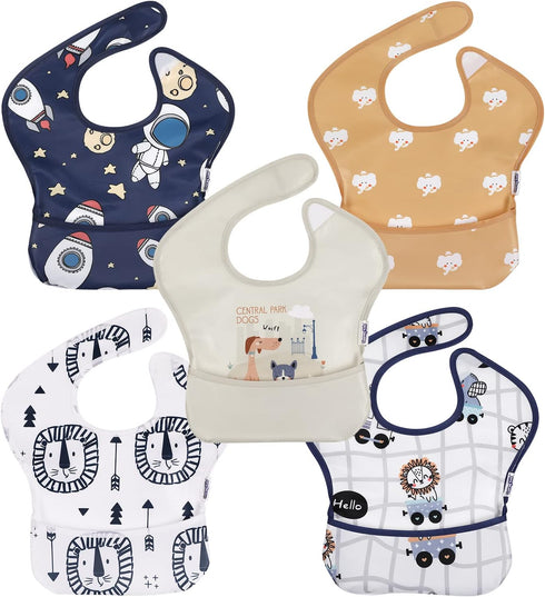 Soarwg Kids Bibs, Baby Bibs, Waterproof Baby Bibs for Boy and Girl, Great Travel Baby Bibs for Eating, Feeding Bibs, 5 Pack...