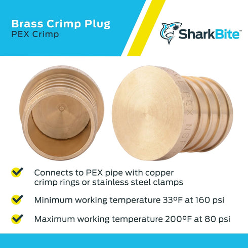 SharkBite 1 Inch Crimp Plug, Brass Plumbing Fitting, PEX Pipe, PE-RT, UC520LFA...