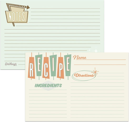 Retro Recipe Cards from Dashleigh, 48 Cards, 4x6 inches, The Gift Collection, Blank, Water-Resistant and Double-Sided...