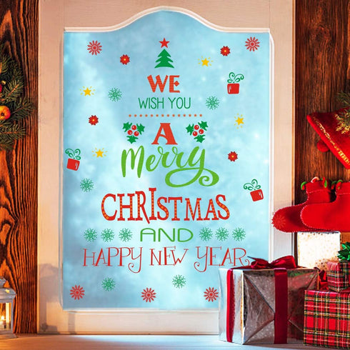 TOARTi Merry Christmas Quotes Wall Decals Happy New Year Quotes Stickers Christmas Tree Snowflake Stickers for Wall Christmas Party Supplies Chris...