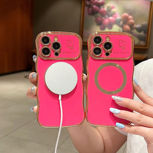 for iPhone 14 Pro Max Case Magnetic,for Women Girls Soft Cute Wave Frame Curly Shape Love Heart Luxury Plating Phone Case Compatible with MagSafe ...