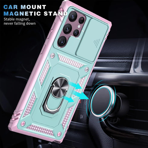 Case for Galaxy S22 Ultra, Shockproof Impact Resistant with Slide Lens Protective Cover Case for Samsung Galaxy S22 Ultra 4G/5G 6.8" (Pink Green)...