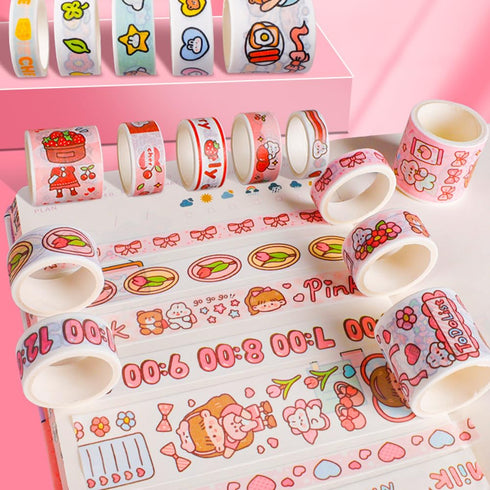 Cute Washi Tape Set, 20 Rolls Kawaii Cartoon Animals Aesthetic Decorative Masking Tape Sets for Scrapbooking Journaling Art Crafts DIY Gift Wrappi...