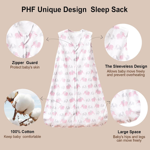 PHF 100% Cotton Baby Sleep Sack, 0-6 Months Baby Wearable Blanket, 2-Way Zipper Infant Sleeping Sack for Baby Boys Girls, 2 Pack Comfy Small Size ...