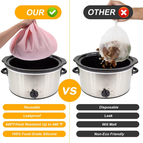 Silicone Slow Cooker Liner 6-8 Quart Compatible with Crockpot, Reusable Heat Resistant 6-8 Quart Slow Cooker Silicone Liner Slow Cooker Liner Bag ...