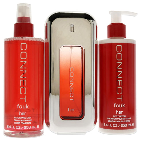 French Connection UK Fcuk Connect 3.4oz EDT Spray, 8.4oz Body Lotion, 8.4 Fragrance Mist Women 3 Pc Gift Set...