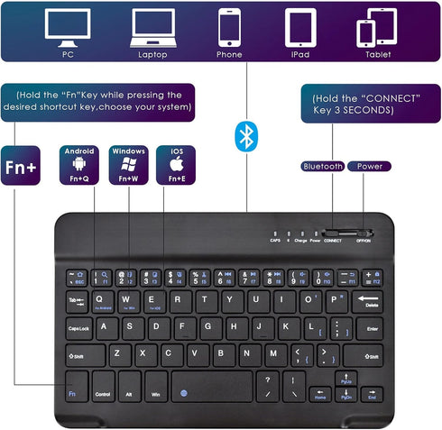 DETUOSI Universal 7-8 inch Wireless Keyboard, Multi-Device Travel Portable Ultrathin (6mm) Lightweight Wireless Keyboard for iOS/Android/Windows T...