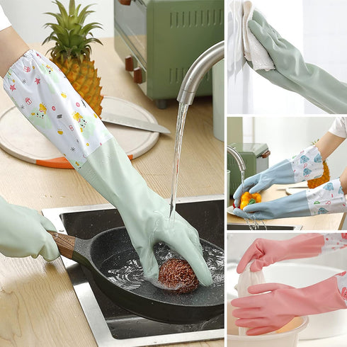 3pcs Dishwashing Cleaning Gloves, Waterproof Reusable Kitchen Long Gloves, Latex-Free Household Gloves for Laundry, Cleaning, Working, Gardening...