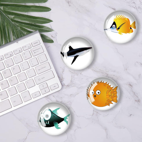 12 Pcs Cartoon Oceans Animal Refrigerator Magnets, Glass Strong Sea Life Refrigerator Magnets, Whiteboard Cabinet Locker Dishwasher Magnets for Ho...