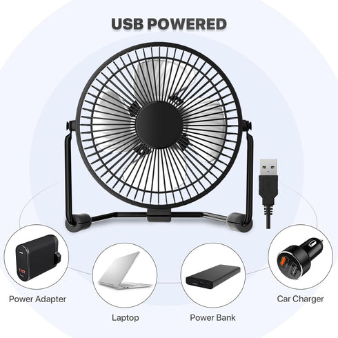 mollie 4-Inch Small USB Desk Fan for Home Office Bedroom Mini Personal Desktop Air Circulator Ultra Quiet Cooling Table Fan Adjustable Tilt Black...