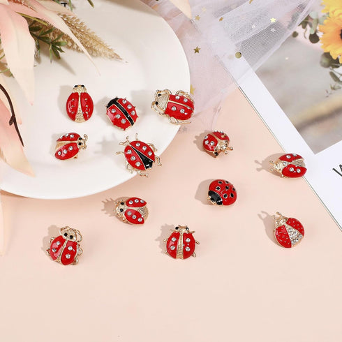 12Pcs Ladybug Brooch Pins Small Rhinestone Ladybug Lapel Pins Bling Clothing Decorations for Shirts Dress Backpack Jacket Hat, Red...