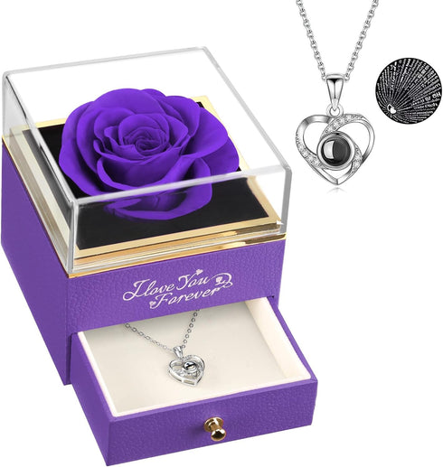 ASELFAD Preserved Real Purple Rose Gifts for Mothers Day, Forever Flowers Gifts for Mom Grandma Girlfriend Wife, Christmas, Valentines, Sweetest D...