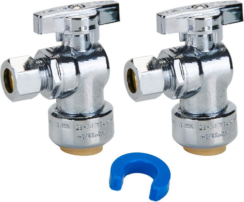 SUNGATOR 2-Pack Angle Stop Valve, Angle Water Shut Off Valve 1/2 x 3/8 Inch Compression, Toilet Water Valve, 1/4 Turn, No Lead Brass Push to Conne...